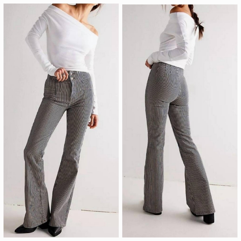New Free People Jayde Flare Jeans| Train Car Stripe Size 27
